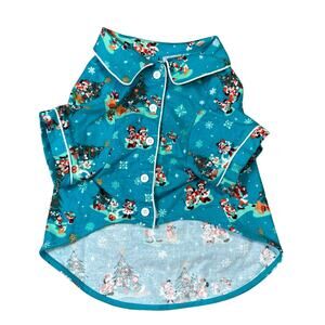 Disney Mickey Mouse Christmas Dog Shirt Large L/G Blue Snowflakes‎ Pet Clothing
